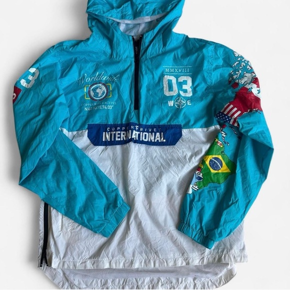 Copper Rivet Denim Factory Half Zip Hooded Multicolored Windbreaker Unisex 2XL - Picture 2 of 7